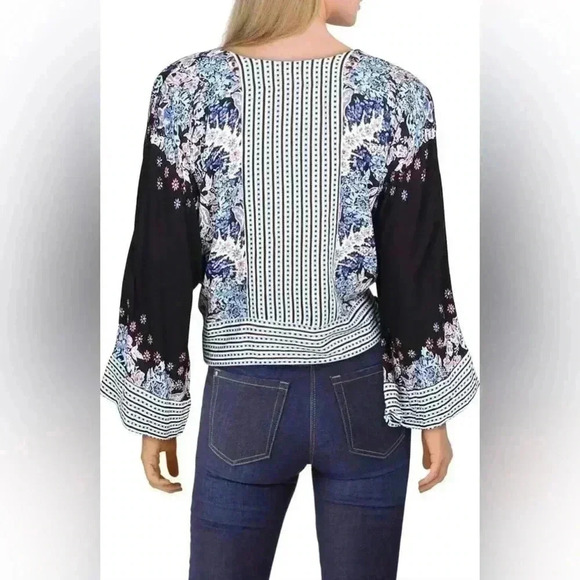 Free People Mix N’ Match V-Neck Boho Floral Oversized Kimono Top Size Small - Picture 2 of 13